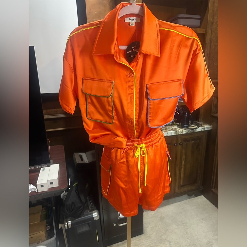 NWOT SIZE S Love J Vibrant Orange Two-Piece Set