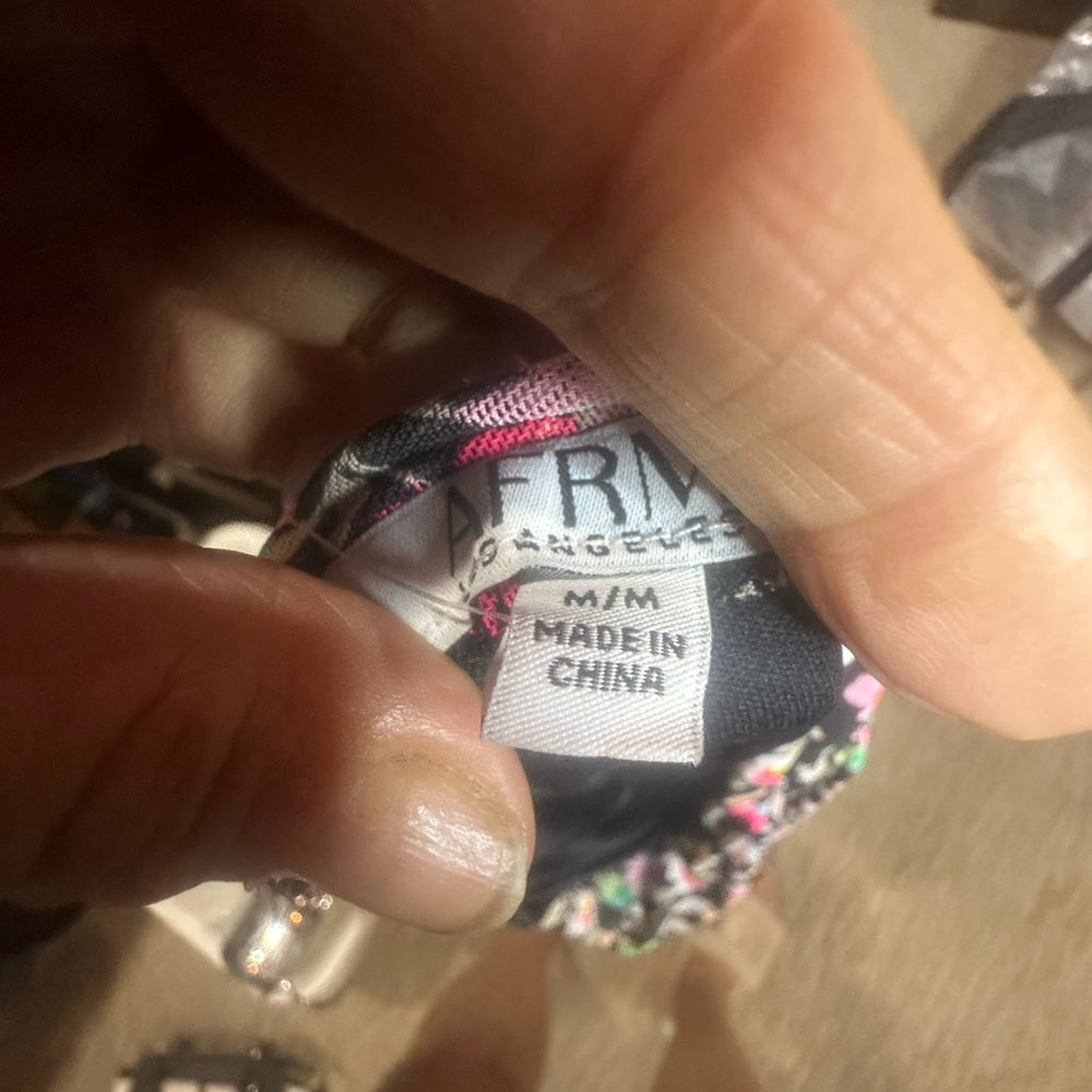 NWT SIZE M AFRM Black and Pink Ruched Midi Pencil Skirt