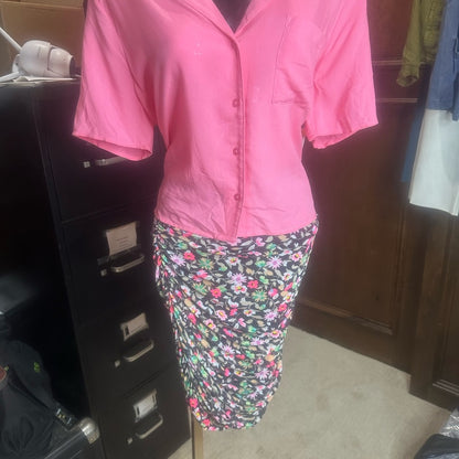 SIZE M Abound Pink Notched Collar Button Down Blouse