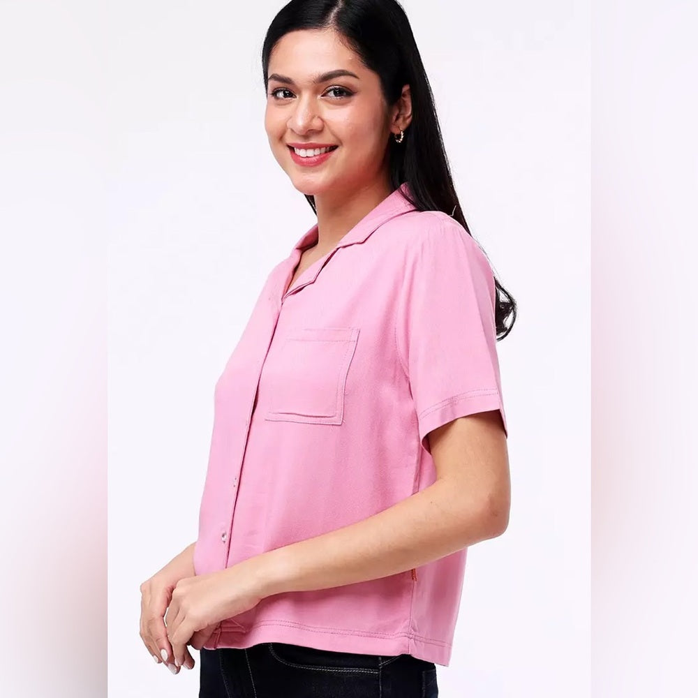 SIZE M Abound Pink Notched Collar Button Down Blouse