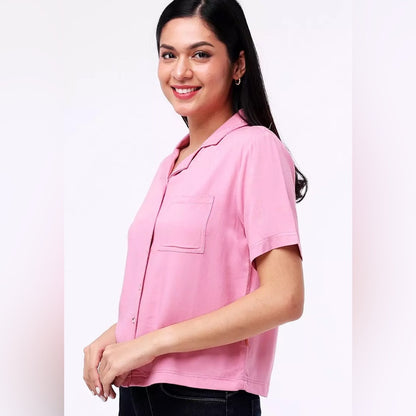 SIZE M Abound Pink Notched Collar Button Down Blouse