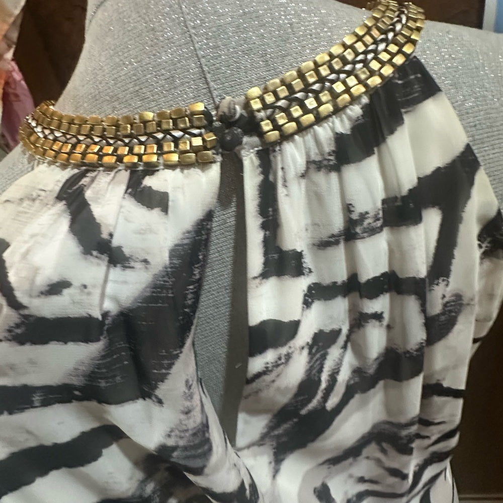 Vince Camuto Black and White Sleeveless Halter Maxi Dress