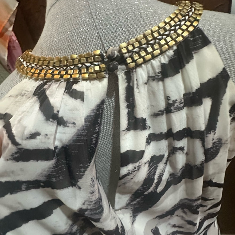 Vince Camuto Black and White Sleeveless Halter Maxi Dress