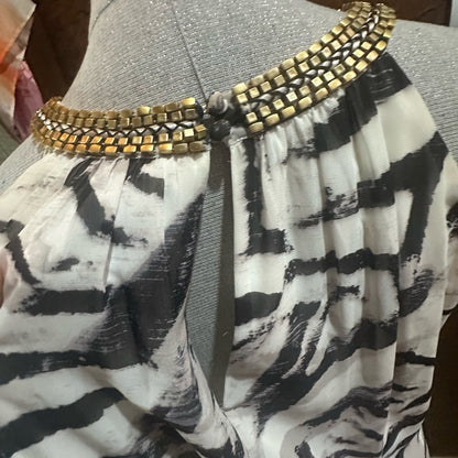 Vince Camuto Black and White Sleeveless Halter Maxi Dress