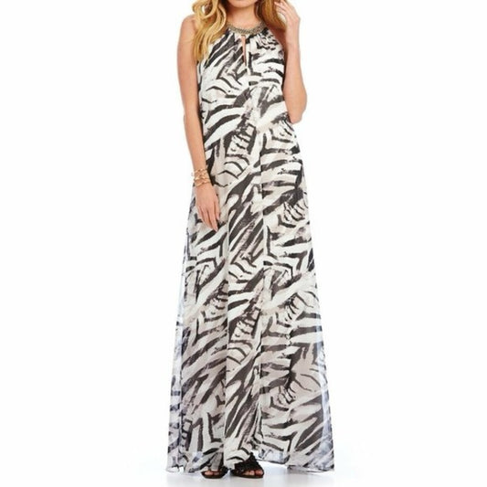 Vince Camuto Black and White Sleeveless Halter Maxi Dress