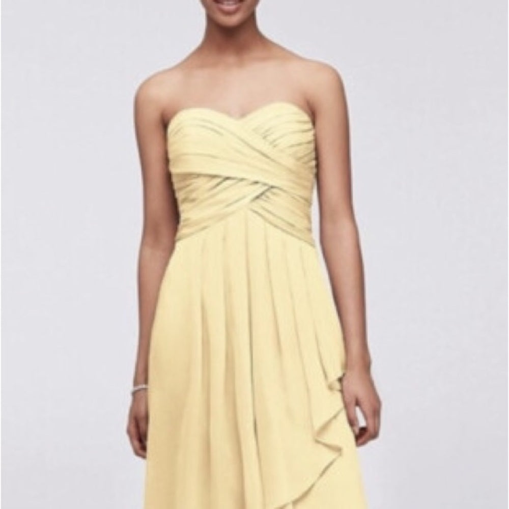NWT SIZE 12 David's Bridal Strapless Yellow Dress