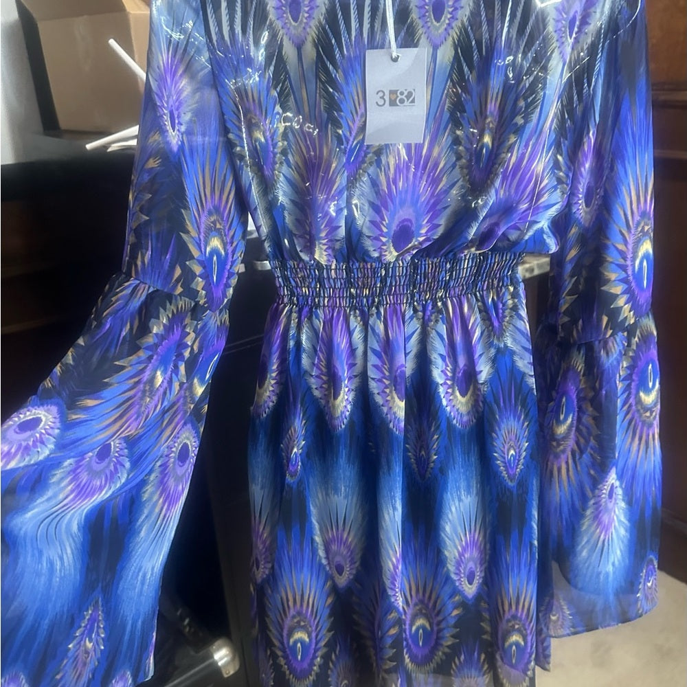SIZE S Chic Long Sleeve Dress in Blue and Purple