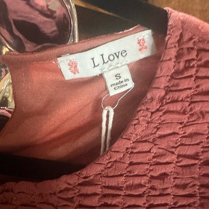 NWT SIZE S Love Pink Long Sleeve Smocked Blouse with Bib Collar