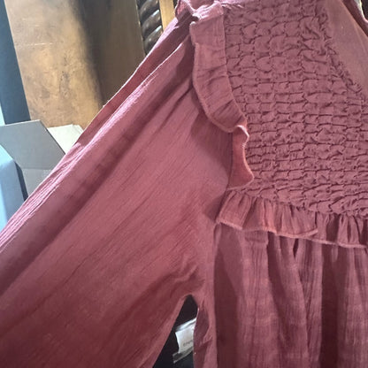 NWT SIZE S Love Pink Long Sleeve Smocked Blouse with Bib Collar