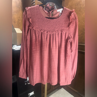 NWT SIZE S Love Pink Long Sleeve Smocked Blouse with Bib Collar