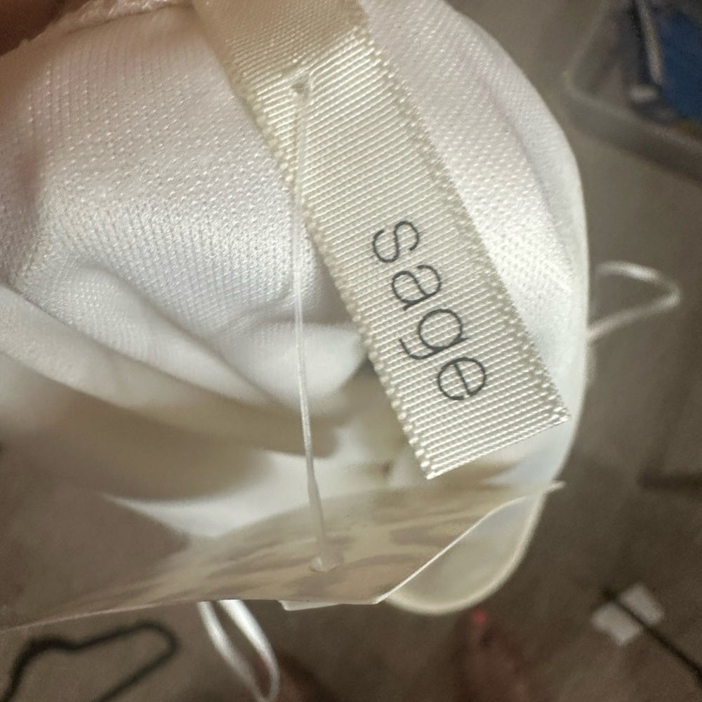 NWOT SIZE S Sage Off-Shoulder White Mini Dress with Black Lace