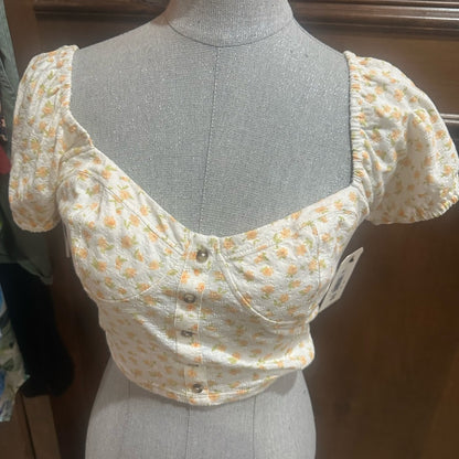 NWOT SIZE M Billabong Puff Sleeve Crop Blouse in White and Pink