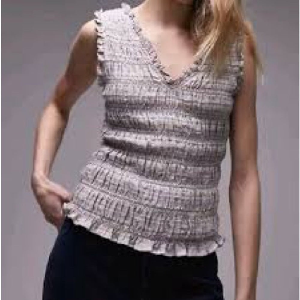 NWOT SIZE 10 Topshop Gray Ruffled Smocked Tank Top