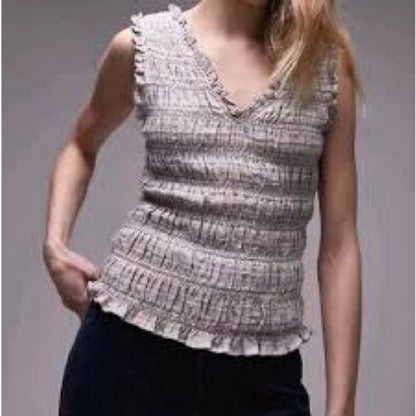 NWOT SIZE 10 Topshop Gray Ruffled Smocked Tank Top