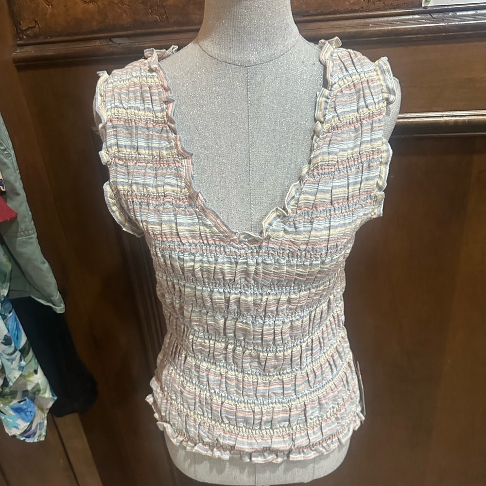 NWOT SIZE 10 Topshop Gray Ruffled Smocked Tank Top