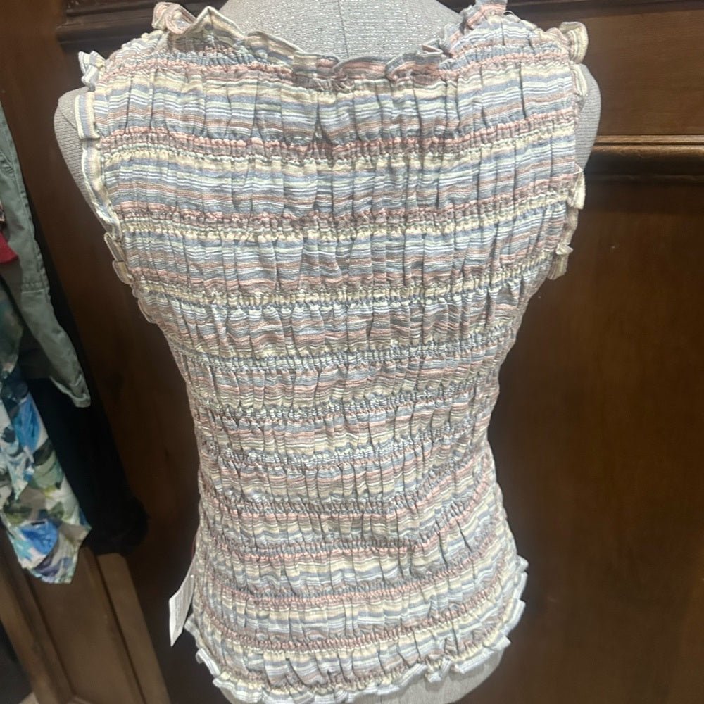 NWOT SIZE 10 Topshop Gray Ruffled Smocked Tank Top