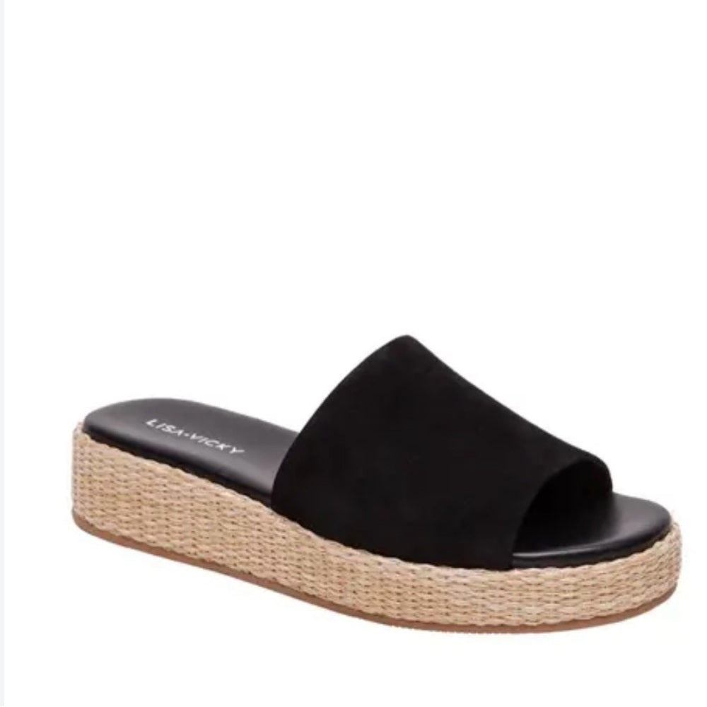 4.138.142. NEW SIZE 10 Black Espadrille Slides with Jute Sole