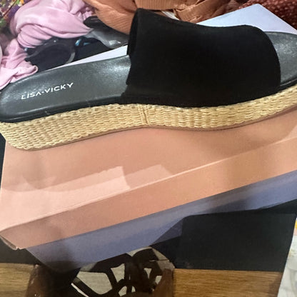 4.138.142. NEW SIZE 10 Black Espadrille Slides with Jute Sole