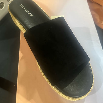 4.138.142. NEW SIZE 10 Black Espadrille Slides with Jute Sole