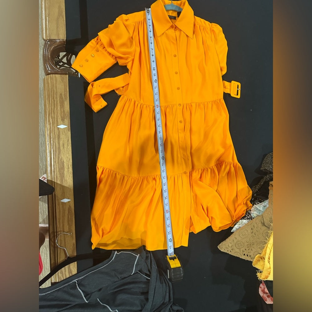 NWT SIZE 10 Halogen Yellow Tiered Ruffled Long Sleeve Dress