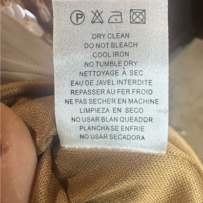 Gold Tan Sequin Sheath Mini Dress Plunge Neckline