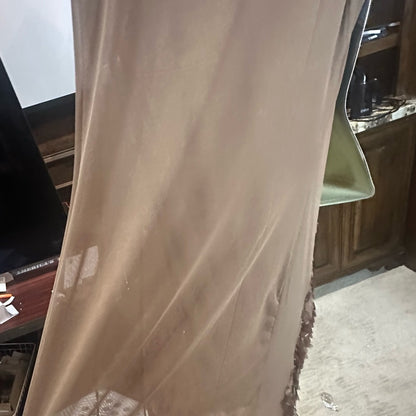 Gold Tan Sequin Sheath Mini Dress Plunge Neckline