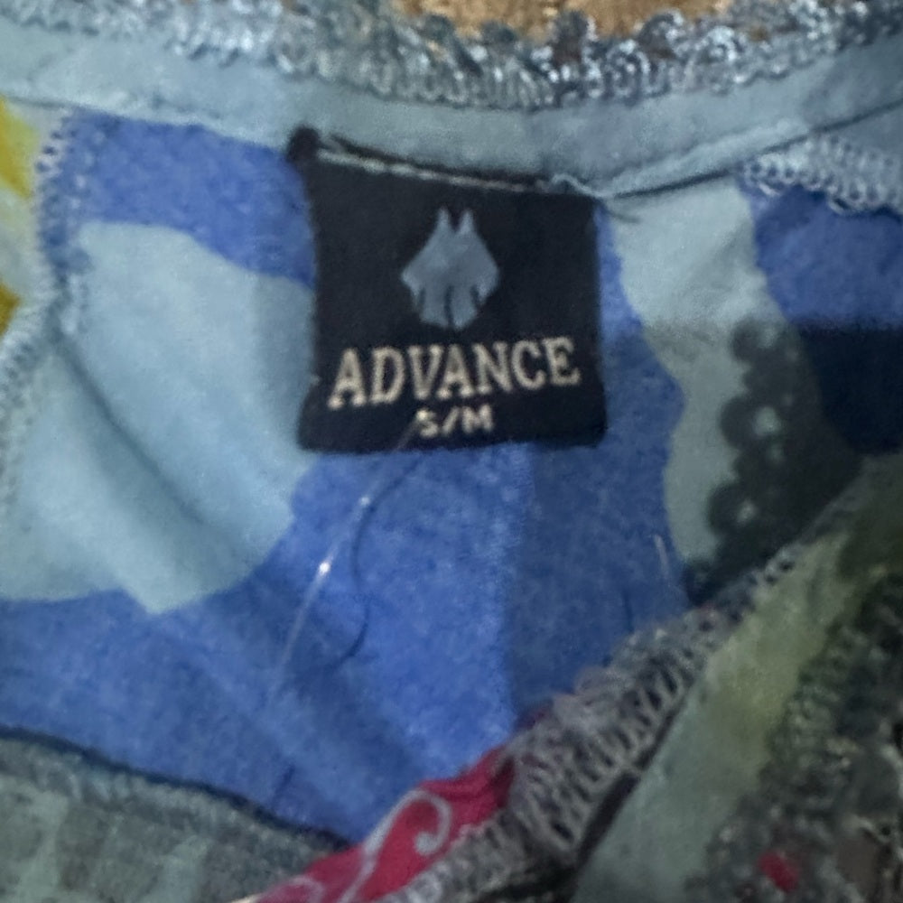 NWT SIZE S/M Advance Apparels Asymmetrical Flutter Sleeve Tunic Blue and Red