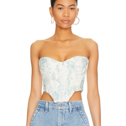 NWOT SIZE S Bardot Sleeveless White and Green Bustier Bodysuit