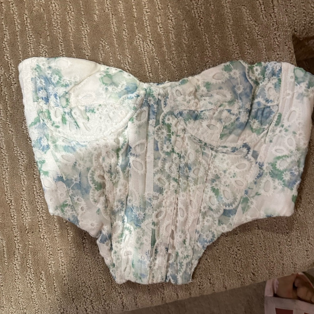 NWOT SIZE S Bardot Sleeveless White and Green Bustier Bodysuit