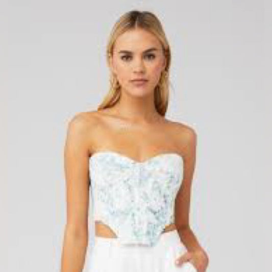 NWOT SIZE S Bardot Sleeveless White and Green Bustier Bodysuit