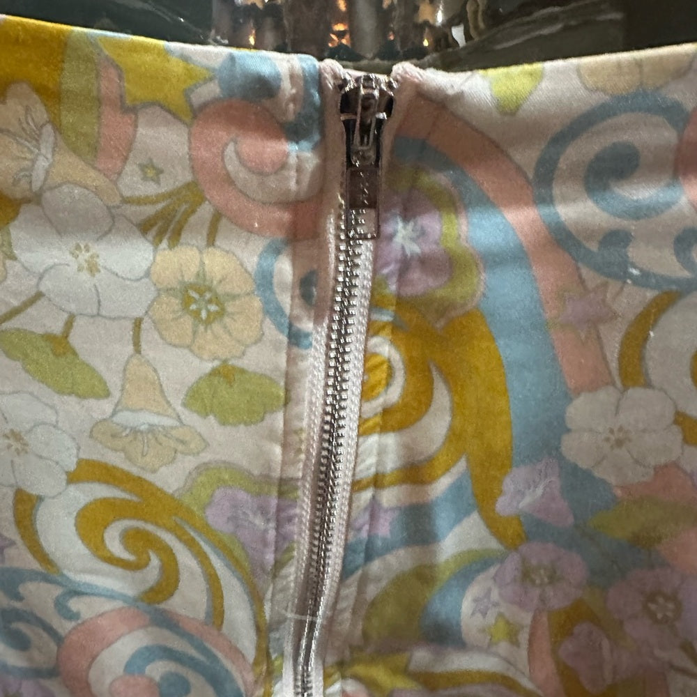 NWOT SIZE L For Love And Lemons Blue and Yellow Mini Pencil Skirt