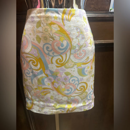 NWOT SIZE L For Love And Lemons Blue and Yellow Mini Pencil Skirt