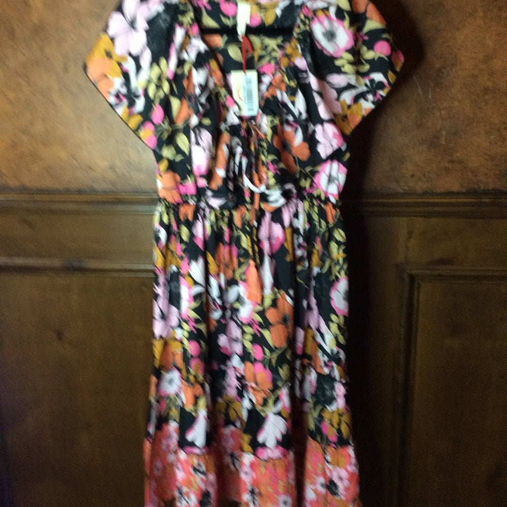 NWT SIZE S RAGA Pink and Red Ruffled Wrap Midi Dress