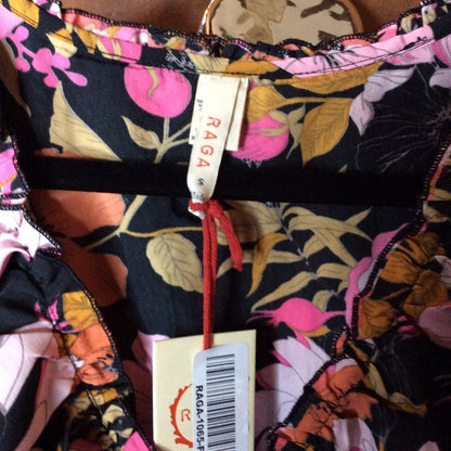 NWT SIZE S RAGA Pink and Red Ruffled Wrap Midi Dress