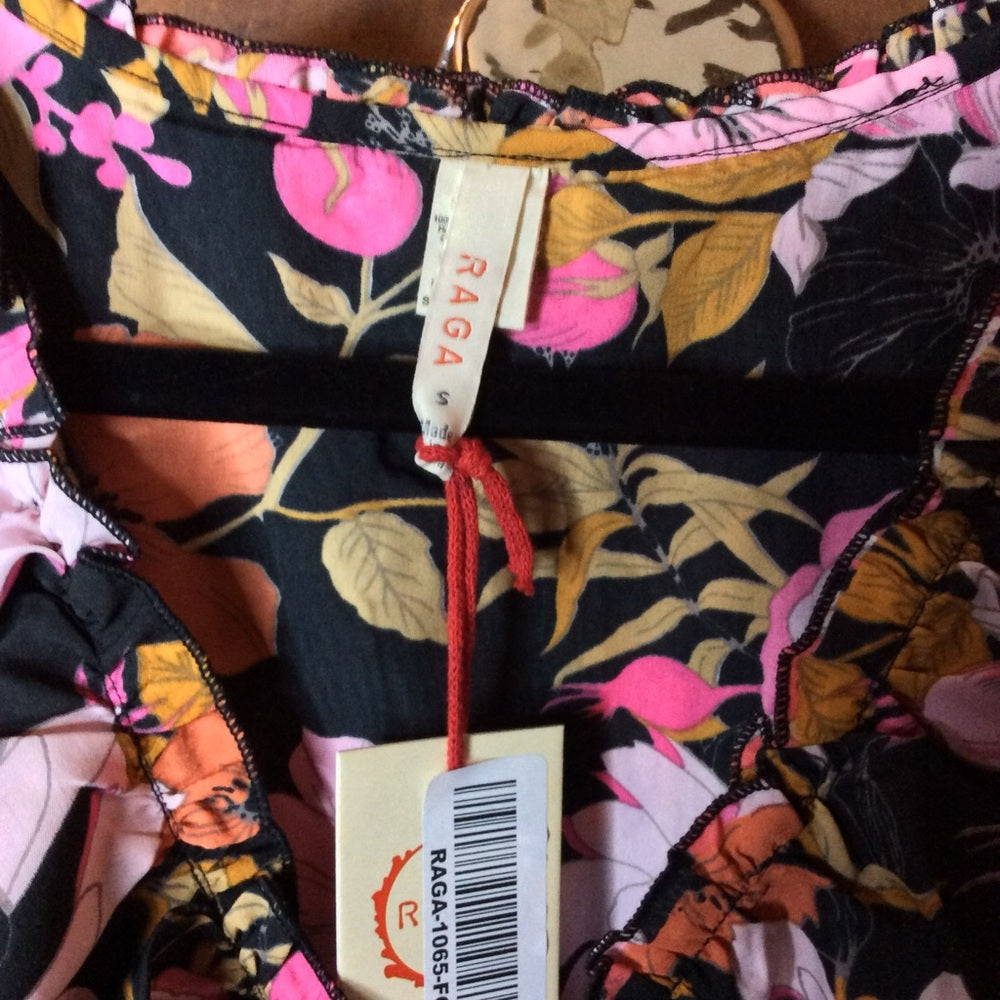 NWT SIZE S RAGA Pink and Red Ruffled Wrap Midi Dress