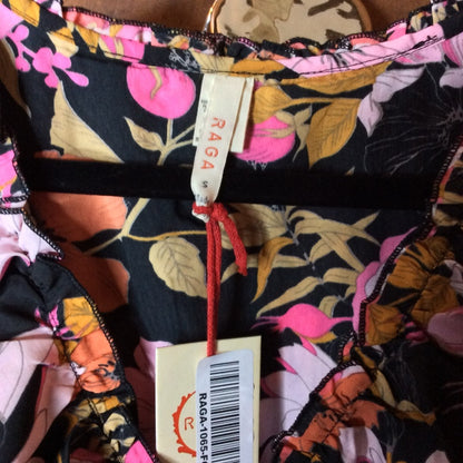 NWT SIZE S RAGA Pink and Red Ruffled Wrap Midi Dress