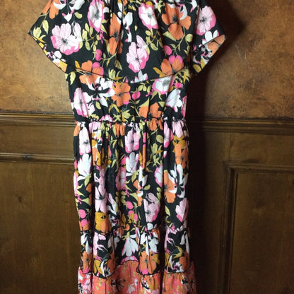 NWT SIZE S RAGA Pink and Red Ruffled Wrap Midi Dress