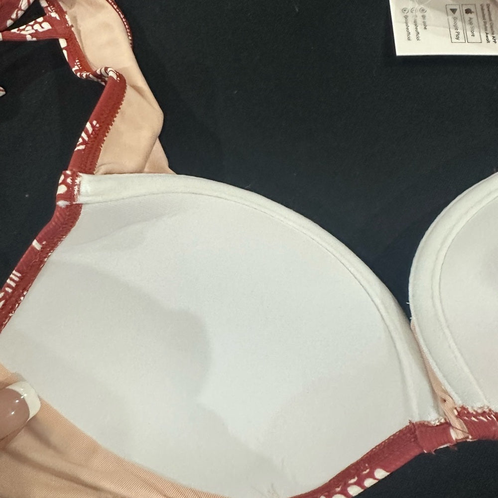 NWT SIZE M Cupshe Orange and White Bikini with Tropical Print