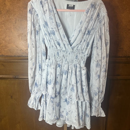 SIZE S Bardot Blue Tiered Ruffled V-Neck Sundress