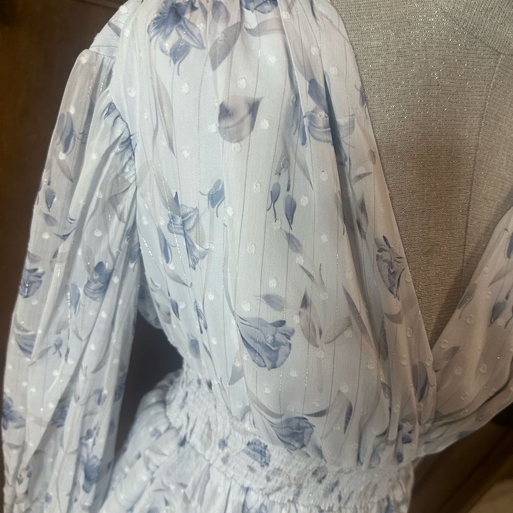 SIZE S Bardot Blue Tiered Ruffled V-Neck Sundress