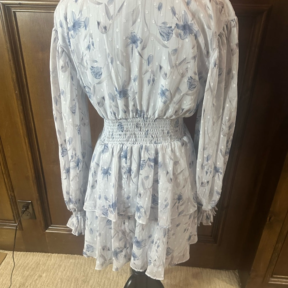 SIZE S Bardot Blue Tiered Ruffled V-Neck Sundress