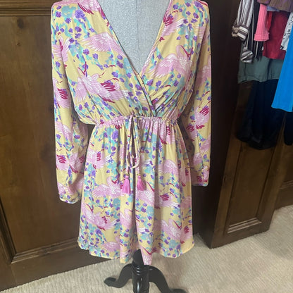 NWT SIZE S/L RAGA Pink and Blue V-Neck Bishop Sleeve Sundress