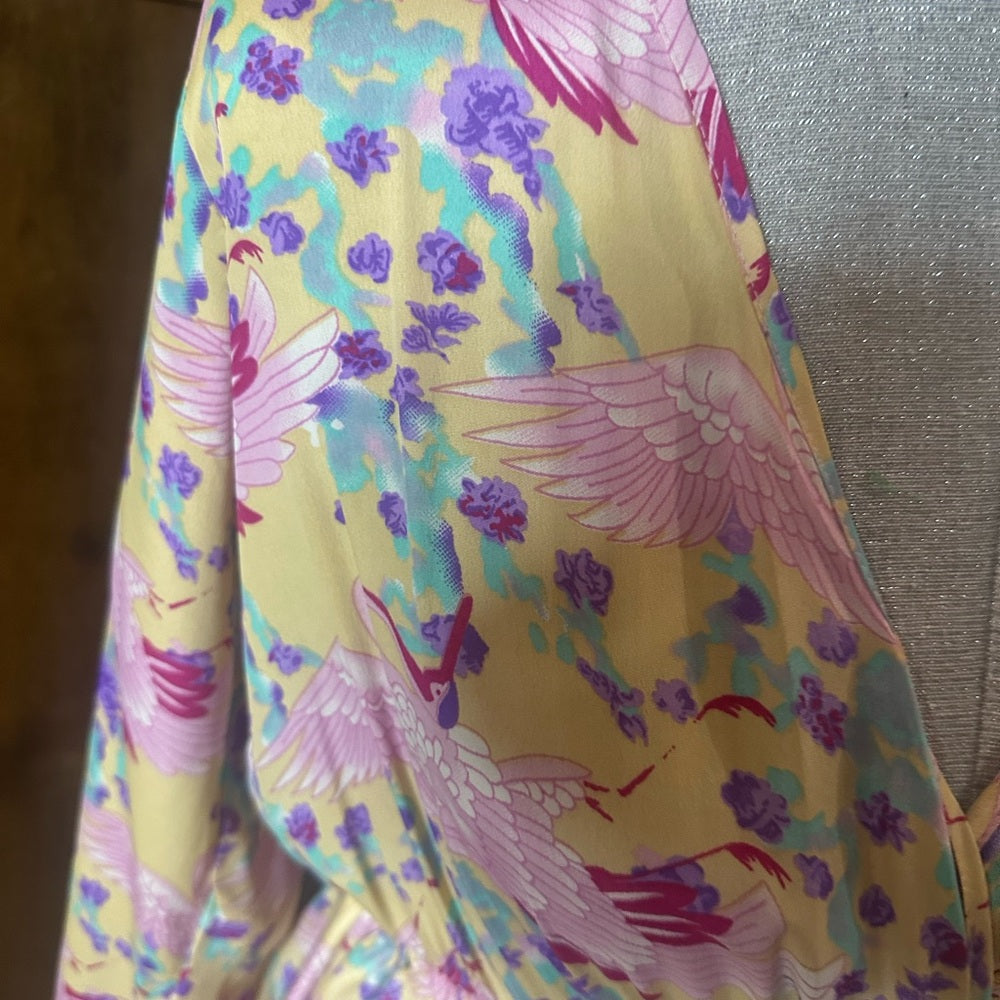 NWT SIZE S/L RAGA Pink and Blue V-Neck Bishop Sleeve Sundress