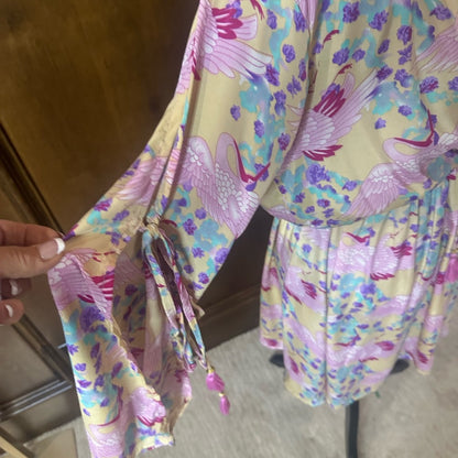 NWT SIZE S/L RAGA Pink and Blue V-Neck Bishop Sleeve Sundress