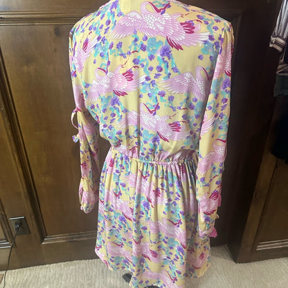 NWT SIZE S/L RAGA Pink and Blue V-Neck Bishop Sleeve Sundress