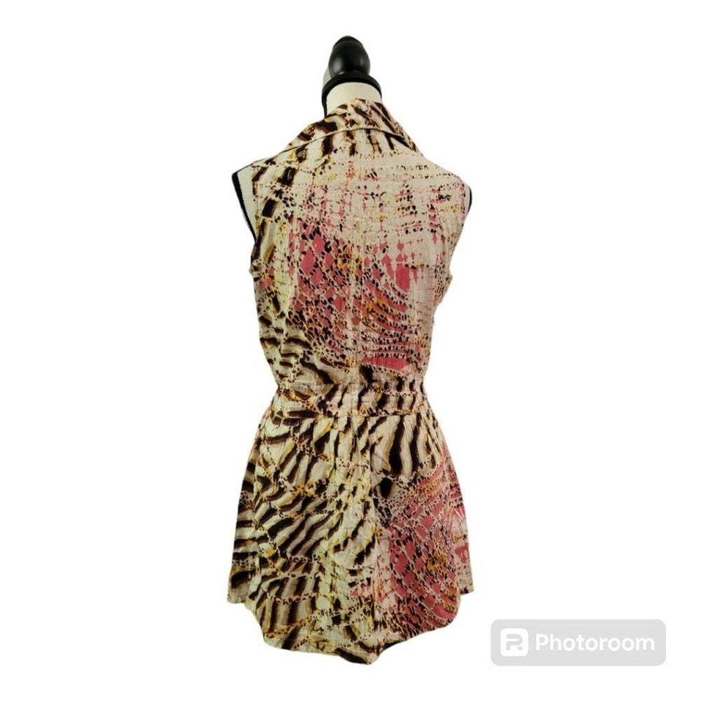 NWT size L Brown and Tan Sleeveless Notched Collar Mini Sundress