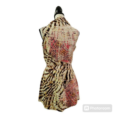 NWT size L Brown and Tan Sleeveless Notched Collar Mini Sundress