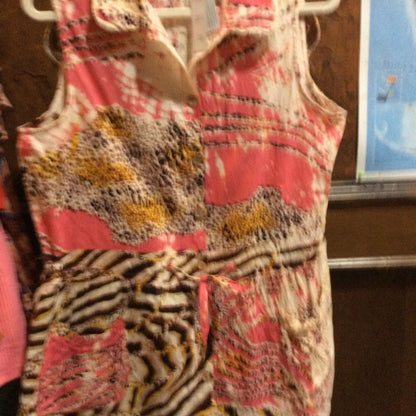 NWT size L Brown and Tan Sleeveless Notched Collar Mini Sundress