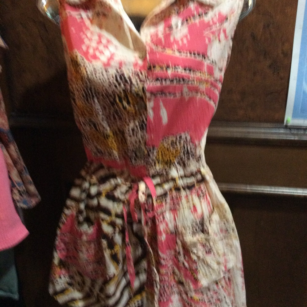 NWT size L Brown and Tan Sleeveless Notched Collar Mini Sundress