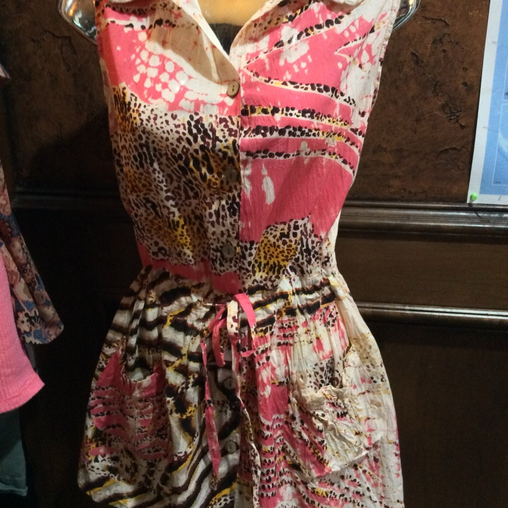 NWT size L Brown and Tan Sleeveless Notched Collar Mini Sundress